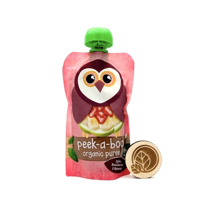 Детское пюре из яблок, бананов и клубники, Peek-a-boo, 113 г 500829136